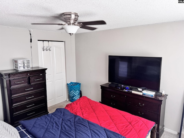 407 N Donar Dr, Columbia, SC 29229 - bedroom featuring light colored carpet, a textured ceiling, a closet, and ceiling fan