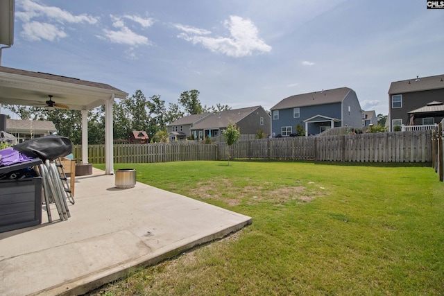 1420 Fair Forest Ln, Chapin, SC 29036 - fenced backyard with a residential view, a patio, and ceiling fan