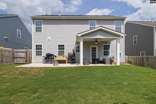 1420 Fair Forest Ln, Chapin, SC 29036 - rear view of house featuring a ceiling fan, an outdoor hangout area, a patio, and a fenced backyard