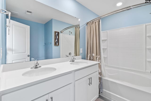 1420 Fair Forest Ln, Chapin, SC 29036 - full bathroom featuring shower / bathtub combination with curtain and double vanity