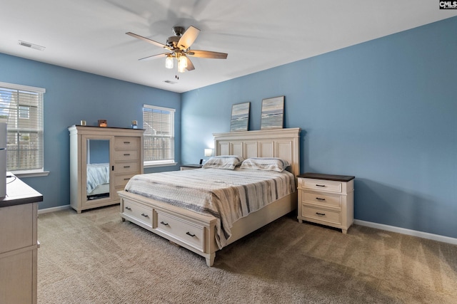 1420 Fair Forest Ln, Chapin, SC 29036 - bedroom with light colored carpet, multiple windows, and a ceiling fan