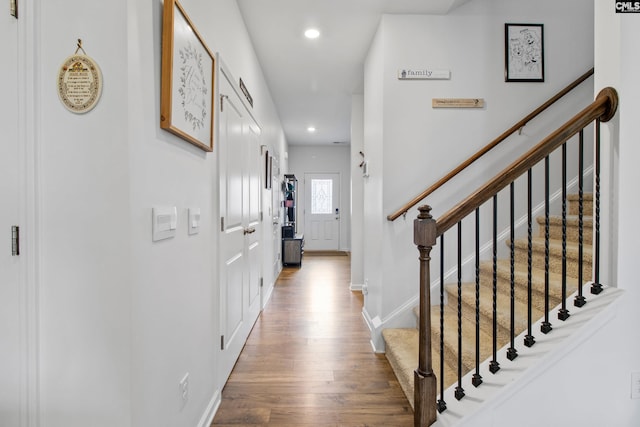 1420 Fair Forest Ln, Chapin, SC 29036 - hallway with wood finished floors, recessed lighting, and stairs