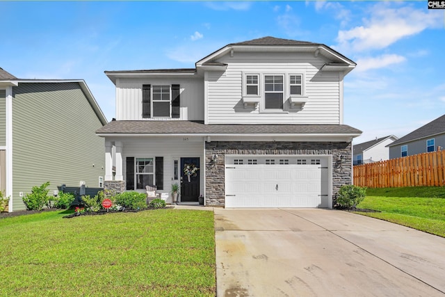 345 Wahoo Cir, Irmo, SC 29063 - view of front of house featuring stone siding, concrete driveway, a garage, and a shingled roof