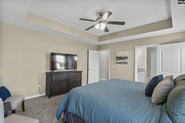 345 Wahoo Cir, Irmo, SC 29063 - carpeted bedroom with a raised ceiling, ensuite bath, and ceiling fan
