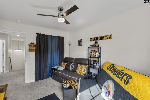 345 Wahoo Cir, Irmo, SC 29063 - living area with carpet flooring and a ceiling fan