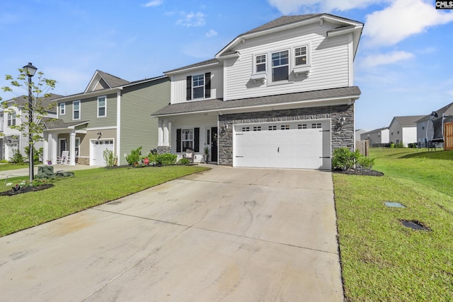 345 Wahoo Cir, Irmo, SC 29063 - view of front of home featuring stone siding, concrete driveway, and a front yard