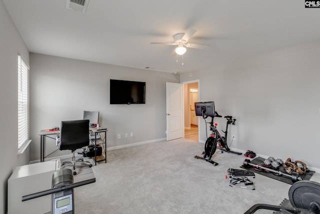 1013 Ashcroft Cir, Columbia, SC 29229 - exercise area featuring a ceiling fan and carpet floors