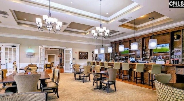 15 Alumni Ln, Blythewood, SC 29016 - dining space featuring a chandelier, crown molding, and coffered ceiling