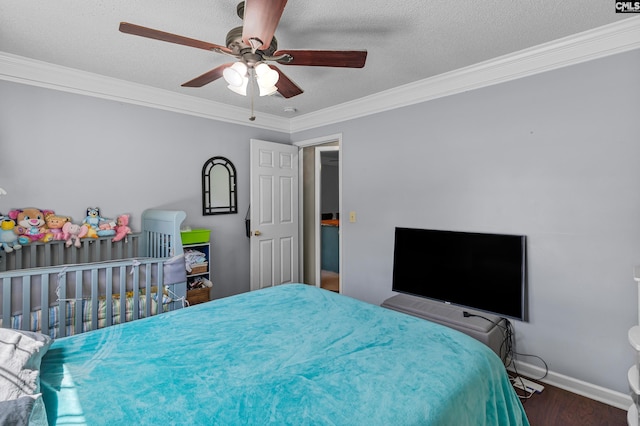 108 Sawgrass Ct, West Columbia, SC 29172 - bedroom with crown molding, wood finished floors, a ceiling fan, and a textured ceiling