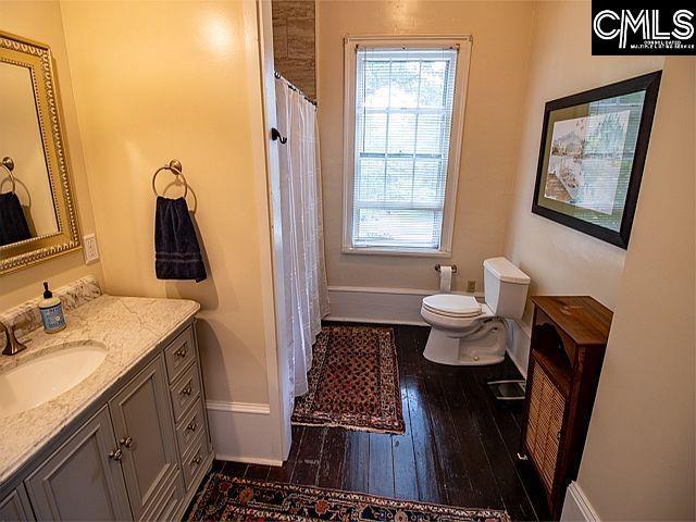 1220 Calhoun St, Newberry, SC 29108 - bathroom featuring plenty of natural light, vanity, wood finished floors, and a shower with curtain