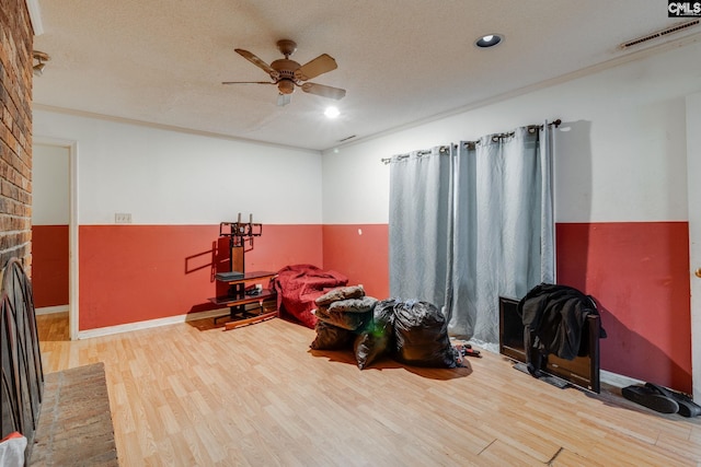 2161 Tanglewood Rd, Sumter, SC 29154 - recreation room with ceiling fan, wood finished floors, recessed lighting, and a textured ceiling