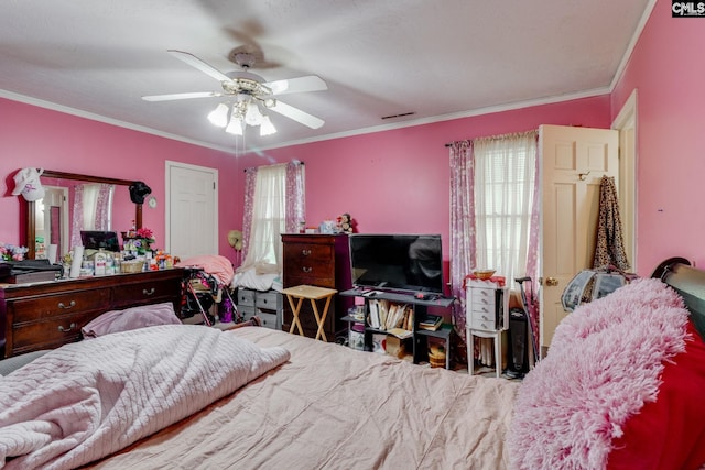 2161 Tanglewood Rd, Sumter, SC 29154 - bedroom featuring crown molding and a ceiling fan