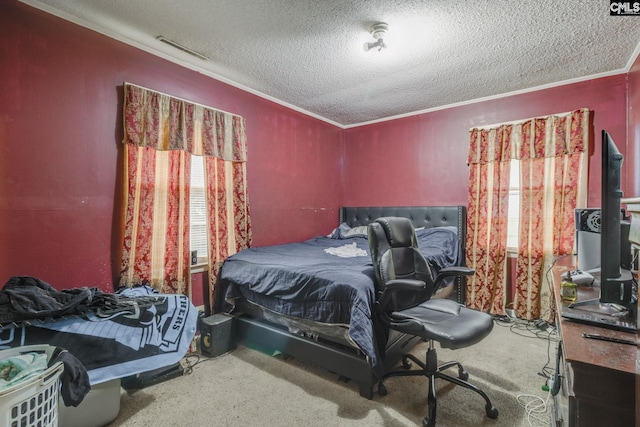 2161 Tanglewood Rd, Sumter, SC 29154 - carpeted bedroom with a textured ceiling and crown molding