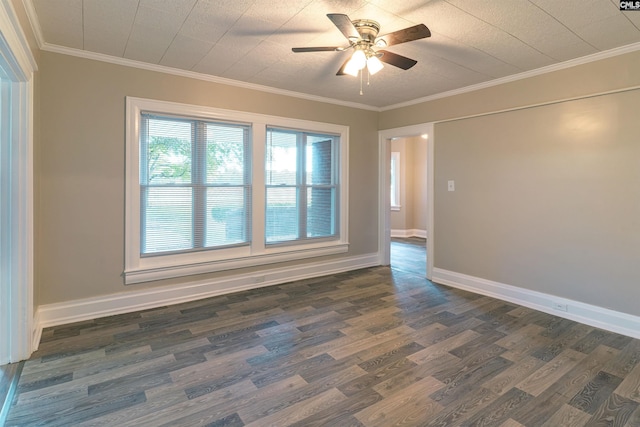 318 Summerland Ave, Batesburg, SC 29006 - empty room featuring dark wood-style floors, ceiling fan, and ornamental molding