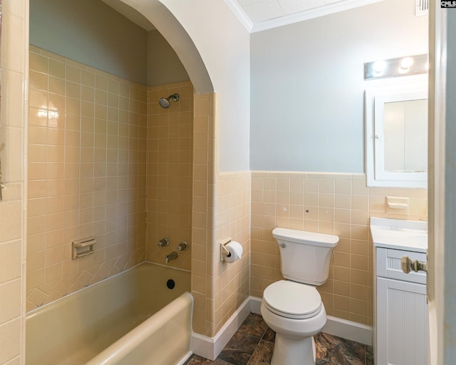 318 Summerland Ave, Batesburg, SC 29006 - bathroom featuring vanity, crown molding, shower / bathtub combination, and wainscoting
