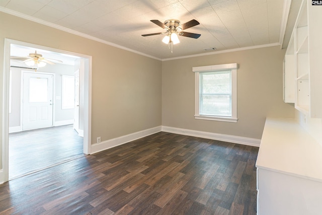 318 Summerland Ave, Batesburg, SC 29006 - unfurnished dining area with ceiling fan, dark wood-style flooring, and ornamental molding