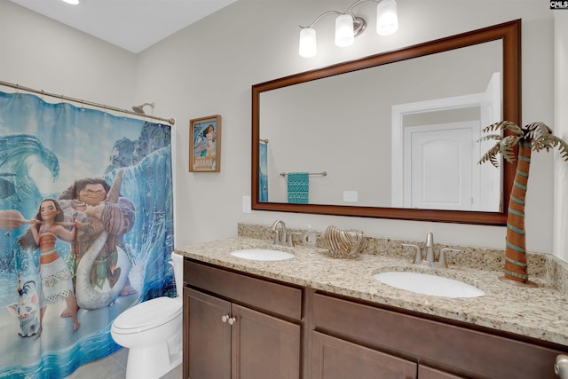 769 Broad Leaf Rd, Elgin, SC 29045 - bathroom with double vanity, curtained shower, and tile patterned flooring