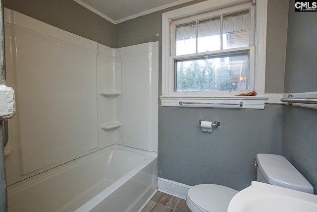 113 Brookland Cir, Columbia, SC 29204 - bathroom with ornamental molding, shower / bathtub combination, and wood finished floors