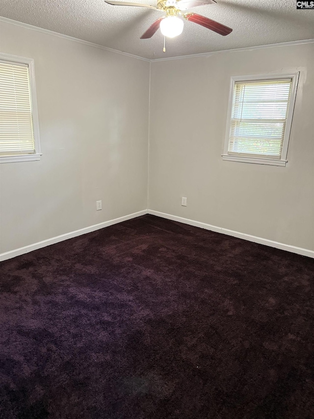 113 Brookland Cir, Columbia, SC 29204 - carpeted spare room with ceiling fan, a textured ceiling, and ornamental molding