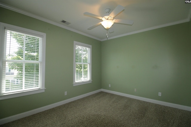 392 Highland Point Dr, Columbia, SC 29229 - empty room with ornamental molding, a ceiling fan, and carpet flooring