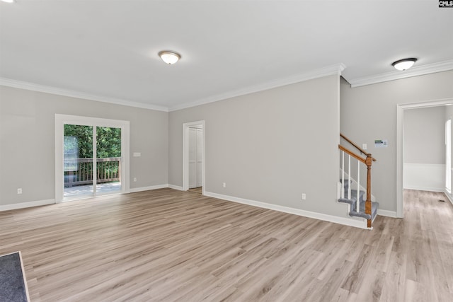 265 Thornhill Rd, Columbia, SC 29212 - unfurnished room featuring light wood finished floors, crown molding, and stairs