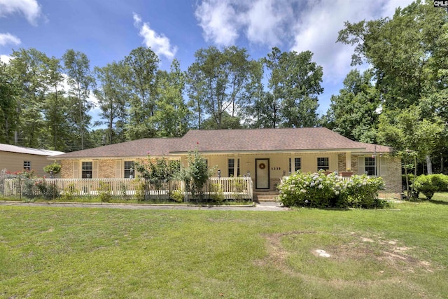 1220 Barnwell Dr, Sumter, SC 29154 - ranch-style house featuring a front lawn, brick siding, and covered porch