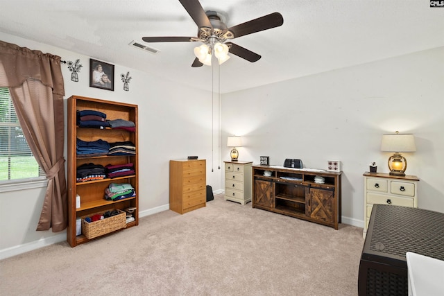 1220 Barnwell Dr, Sumter, SC 29154 - home office featuring a ceiling fan and carpet floors