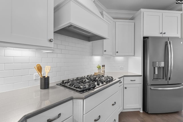 143 Club Ridge Rd, Elgin, SC 29045 - kitchen with stainless steel refrigerator with ice dispenser, custom exhaust hood, gas cooktop, and white cabinets