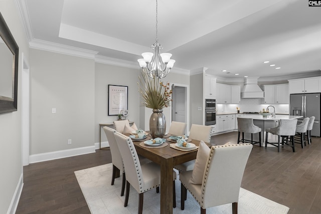 143 Club Ridge Rd, Elgin, SC 29045 - dining room featuring a chandelier, dark wood-style flooring, recessed lighting, crown molding, and a tray ceiling
