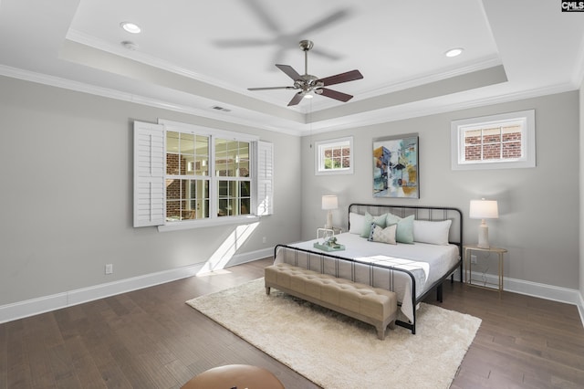 143 Club Ridge Rd, Elgin, SC 29045 - bedroom featuring a raised ceiling, ornamental molding, hardwood / wood-style flooring, recessed lighting, and a ceiling fan