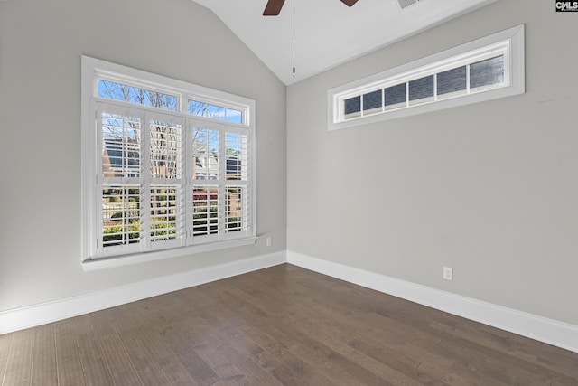 143 Club Ridge Rd, Elgin, SC 29045 - unfurnished room with ceiling fan, lofted ceiling, and dark wood-type flooring