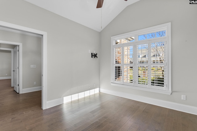 143 Club Ridge Rd, Elgin, SC 29045 - empty room featuring healthy amount of natural light, ceiling fan, dark wood-style floors, and lofted ceiling