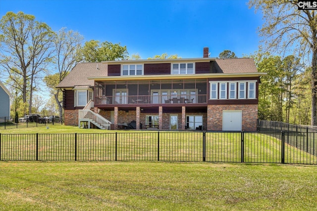 518 Pioneer Shores Rd, Prosperity, SC 29127 - back of property featuring stairway, a fenced backyard, a chimney, and brick siding