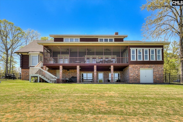 518 Pioneer Shores Rd, Prosperity, SC 29127 - back of house with a sunroom, stairway, a chimney, and ceiling fan