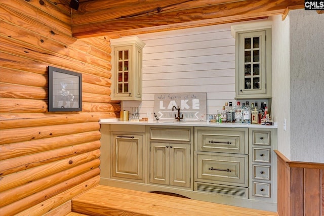 518 Pioneer Shores Rd, Prosperity, SC 29127 - indoor wet bar with rustic walls