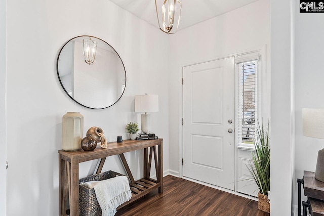 823 Queenshire Ln, Elgin, SC 29045 - foyer with dark wood finished floors and a chandelier