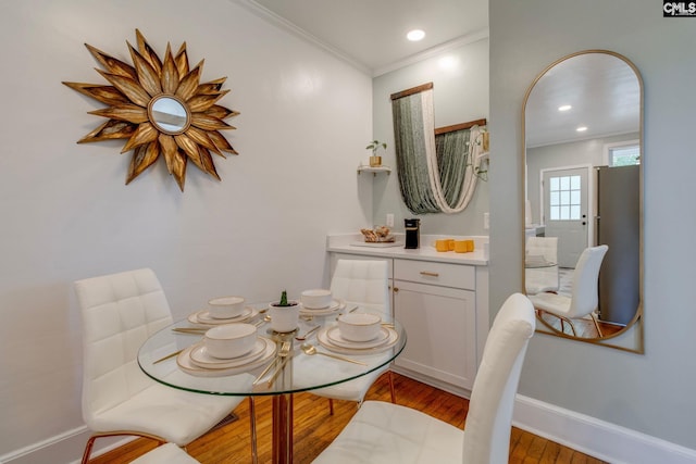 335-337 S Woodrow St, Columbia, SC 29205 - dining area featuring ornamental molding, wood finished floors, and recessed lighting