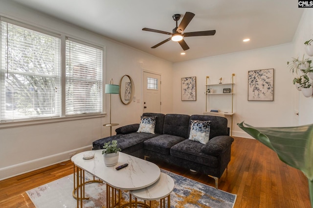 335-337 S Woodrow St, Columbia, SC 29205 - living room with a ceiling fan, wood finished floors, and recessed lighting