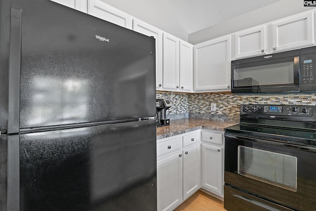 3 Fonthill Ct, Columbia, SC 29229 - kitchen with black appliances, white cabinetry, tasteful backsplash, and light wood-type flooring
