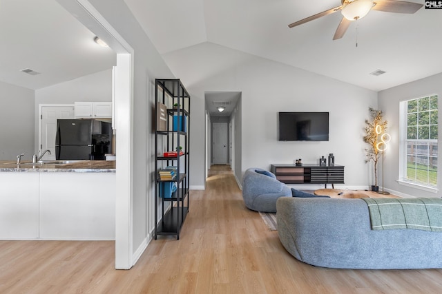 3 Fonthill Ct, Columbia, SC 29229 - living room with lofted ceiling, light wood-style floors, and a ceiling fan