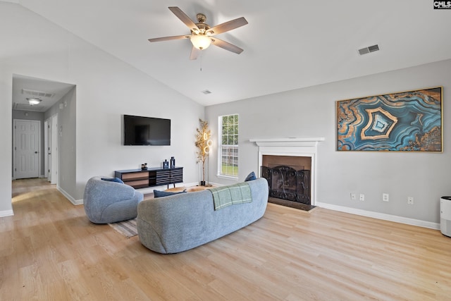 3 Fonthill Ct, Columbia, SC 29229 - living area featuring a ceiling fan, wood finished floors, a fireplace, and high vaulted ceiling