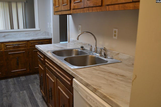 169 Lionsgate Rd, Columbia, SC 29223 - kitchen featuring light countertops, white dishwasher, and dark wood-style floors