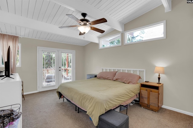 711 Sunset Dr, Columbia, SC 29203 - bedroom featuring french doors, access to outside, light colored carpet, multiple windows, and wood ceiling