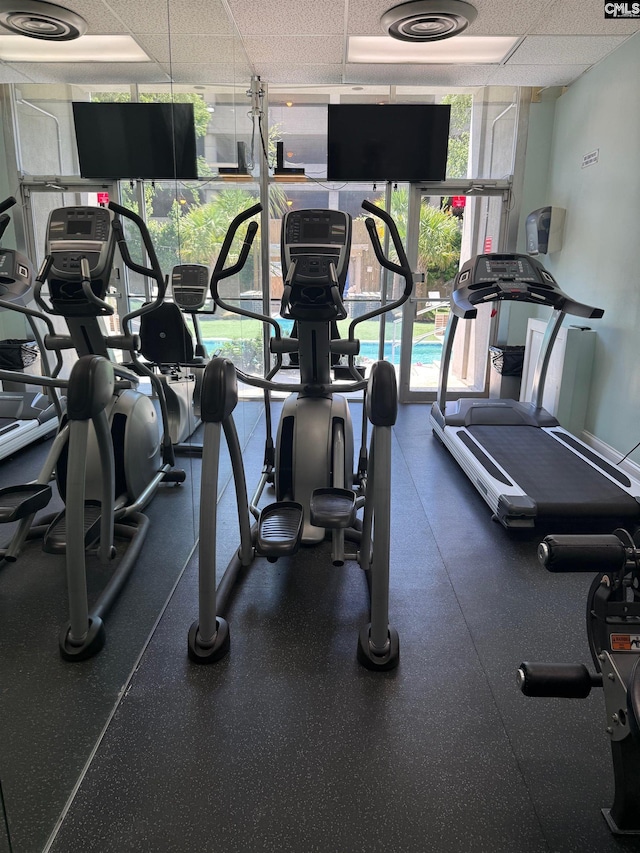 1520 Senate St Unit 197, Columbia, SC 29201 - workout area with a drop ceiling and expansive windows