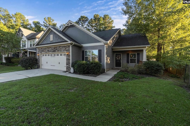 6 Genessee Ct, Irmo, SC 29063 - craftsman-style house with a garage, concrete driveway, stone siding, and board and batten siding