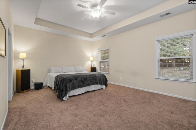 6 Genessee Ct, Irmo, SC 29063 - bedroom featuring multiple windows, carpet, a tray ceiling, and a ceiling fan
