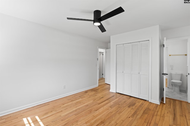 2109 Sheffield Ln, Cayce, SC 29033 - unfurnished bedroom featuring light wood-type flooring, a closet, connected bathroom, and ceiling fan