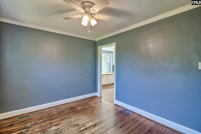 914 Hook Ave, West Columbia, SC 29169 - spare room with wood-type flooring, ceiling fan, ornamental molding, and a textured ceiling