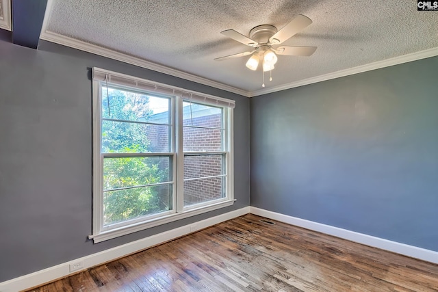 914 Hook Ave, West Columbia, SC 29169 - spare room featuring a textured ceiling, a ceiling fan, hardwood / wood-style floors, and crown molding