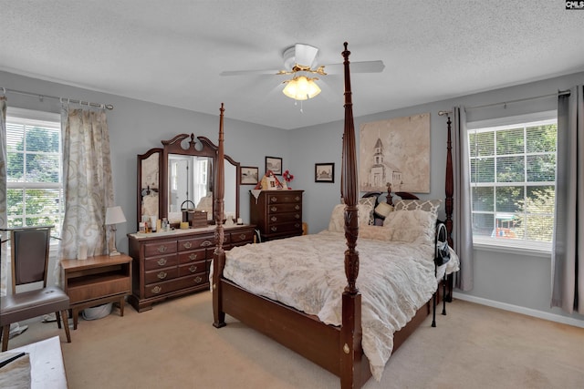 122 Partridge Hill Dr, West Columbia, SC 29172 - bedroom with light carpet, a textured ceiling, and ceiling fan
